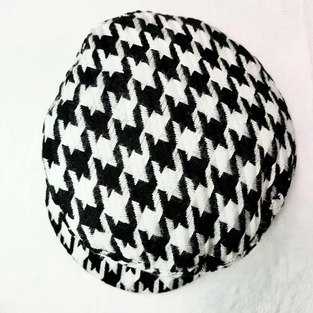Newsboy Cap Houndstooth Double Twist Rope Hat Black White Women’s New - Picture 6 of 9